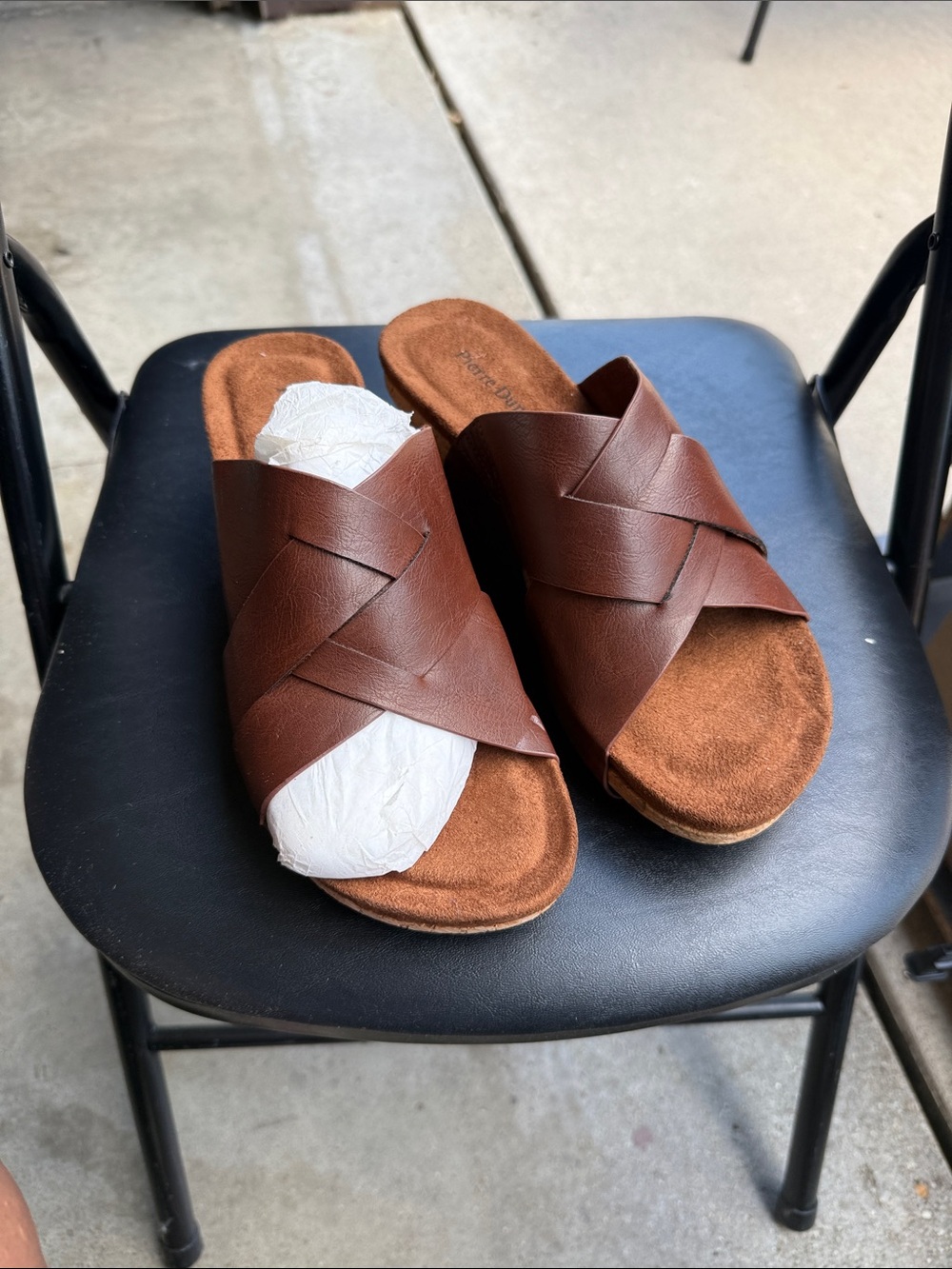Pierre Dumas Brown Crisscross Slide Sandals - Picture 2 of 5